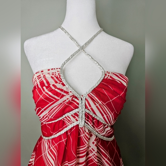 Studio Y Women's Red & White Chiffon Layered Halter Top, Adjustable Strap, SMALL - Picture 5 of 11